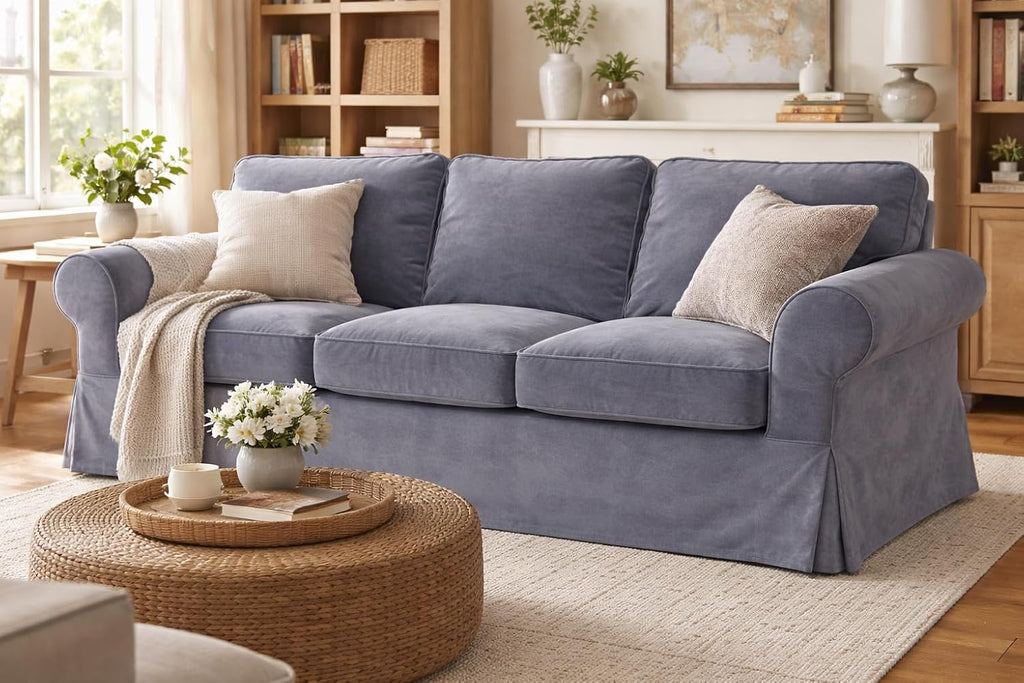 Velvet Pets Friendly Sofa Covers Custom Made Compatible for IKEA Ektorp Three Seat Sofa Slipcovers (Velvet Light Gray Ektorp 3)