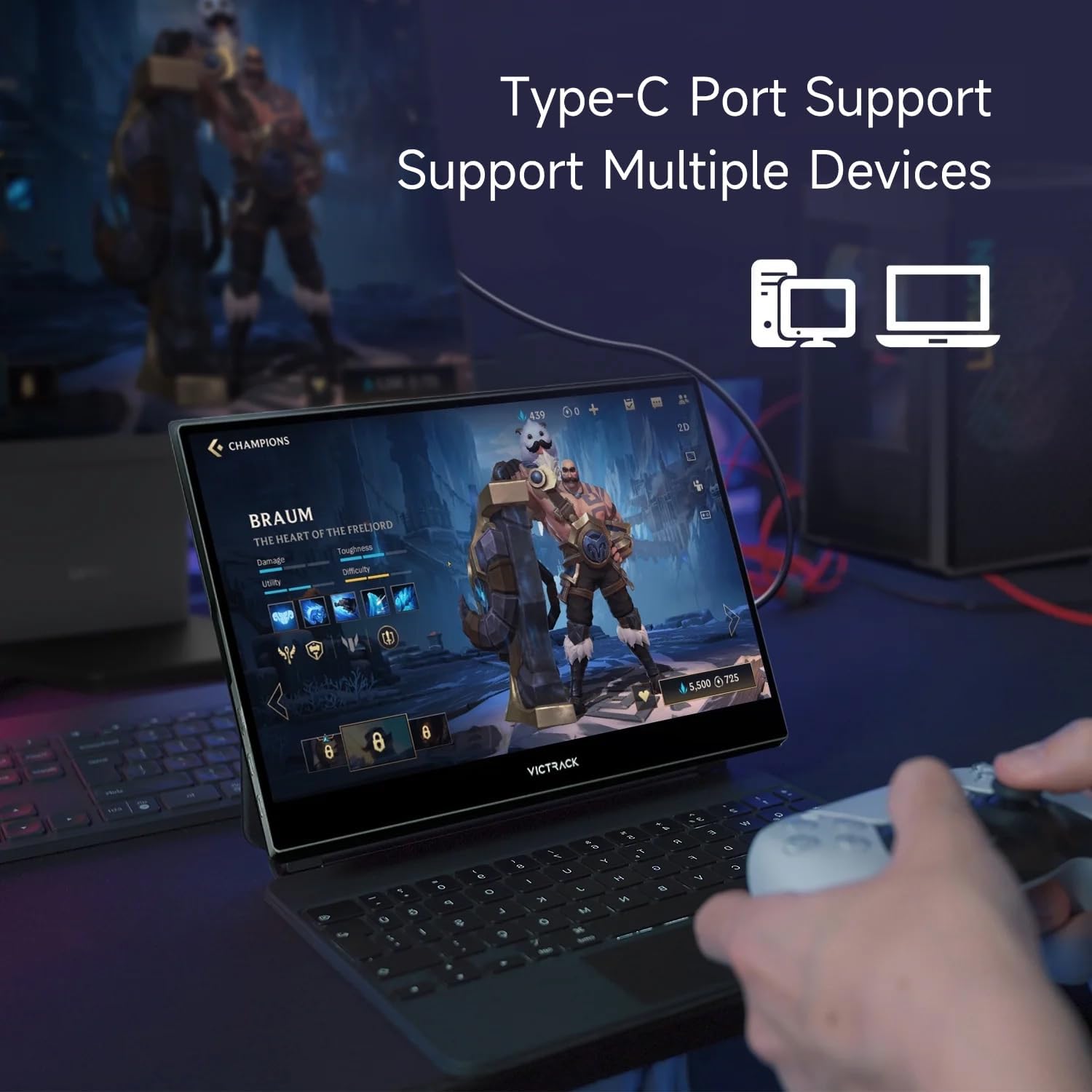 Victrack 4K Touchscreen Pro Gaming Portable Monitor, 13.3' Ultra UHD (3840*2160), for handheld gaming pc, style as ASUS Rog Ally, Lenovo Legion go, 100% RGB IPS Display HDR Travel Monitor Smart Cover