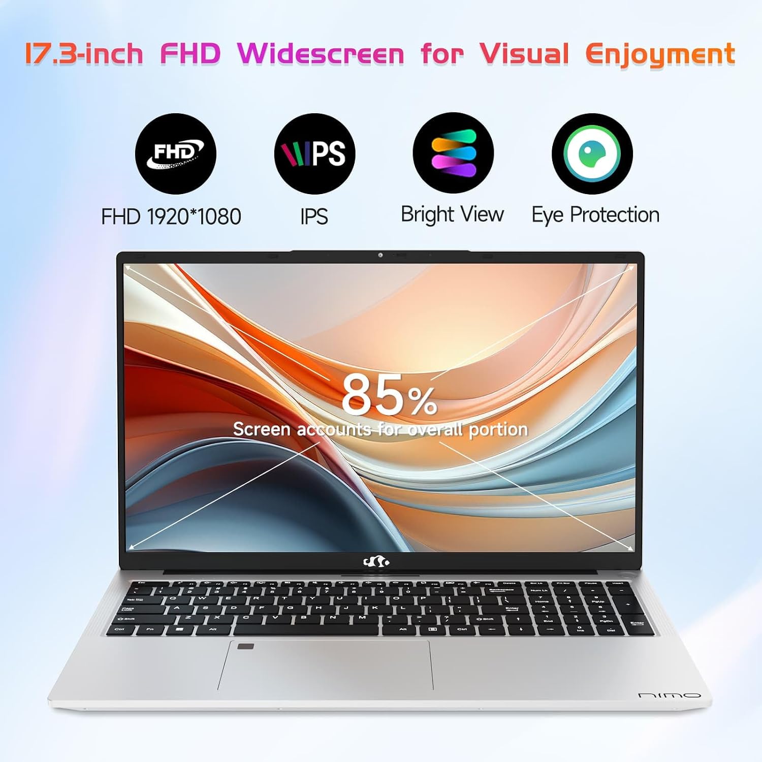 NIMO 17.3' IPS FHD-Student-Laptop, Intel 6 Core I3-1215U 16GB RAM 1TB SSD (Beat R5 7520U, Up to 4.4GHz) Computer with 65W Type C Backlit Keyboard Fingerprint Wi-Fi 6, for Home and Business