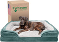 Furhaven Orthopedic Dog Bed for Large Dogs w/ Removable Bolsters & Washable Cover, For Dogs Up to 125 lbs - Plush & Velvet Waves Perfect Comfort Sofa - Celadon Green, Jumbo Plus/XXL