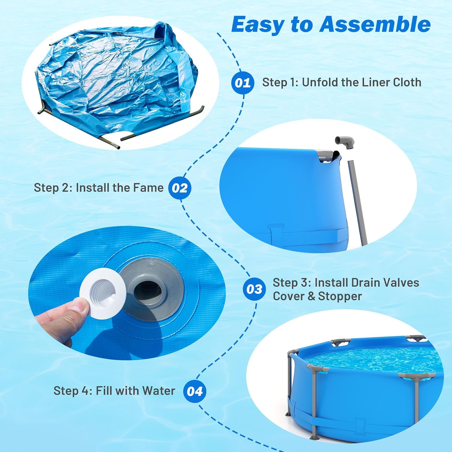 Goplus Above Ground Swimming Pool, 10' x 10' x 30'' Metal Frame Family Pool Set w/PVC Fabric, 3 Stoppers, Drainage Valve Connector, for Outdoor, Backyard, Garden, Patio (10' Round, 1158 Gal, Blue)