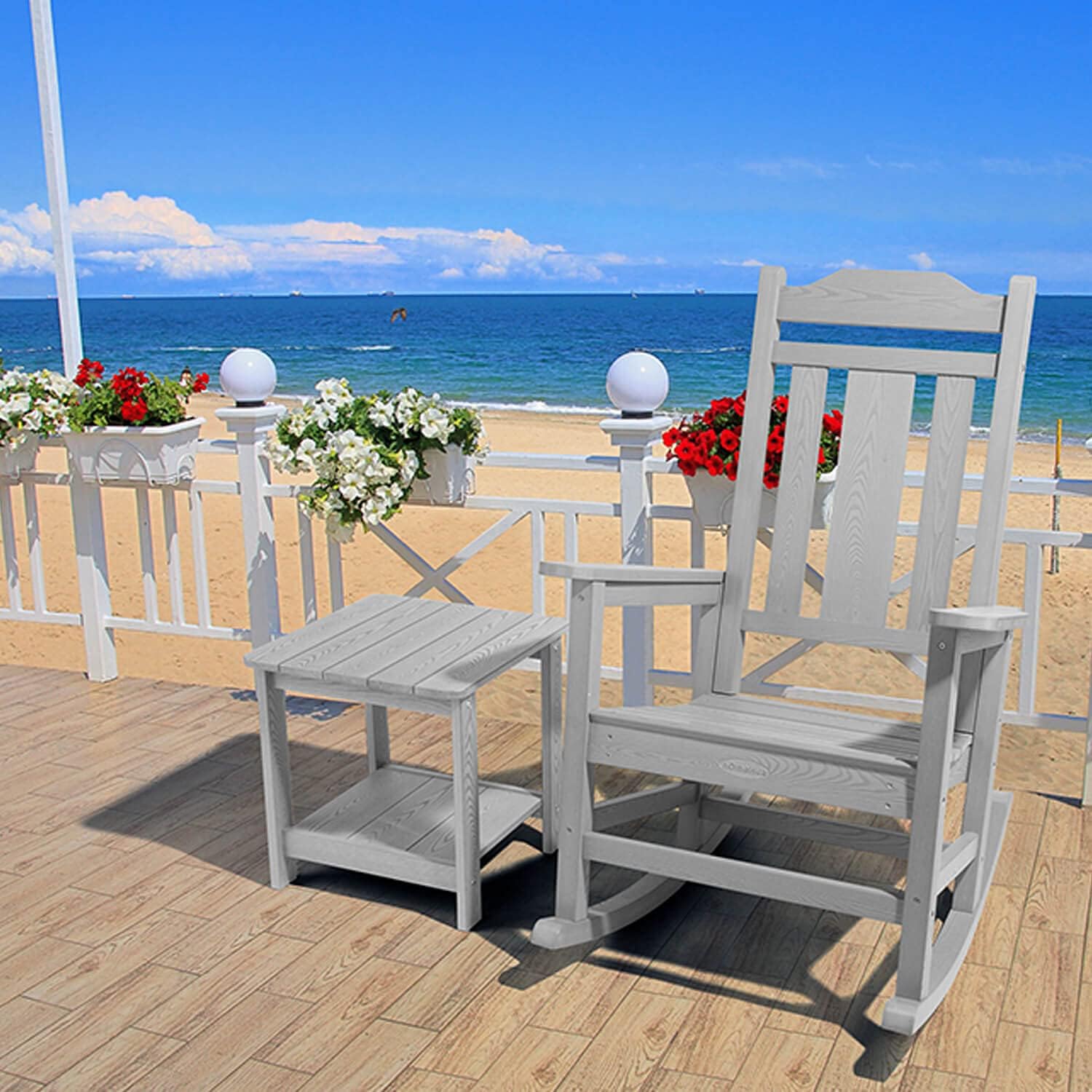 hOmeHua Rocking Chair, All-Weather Oversized Outdoor Indoor Chairs, Patio Fade-Resistant Porch Rocker Chair, Durable Smooth Rocking, Comfortable Easy to Assemble, Low Maintain (Gray)