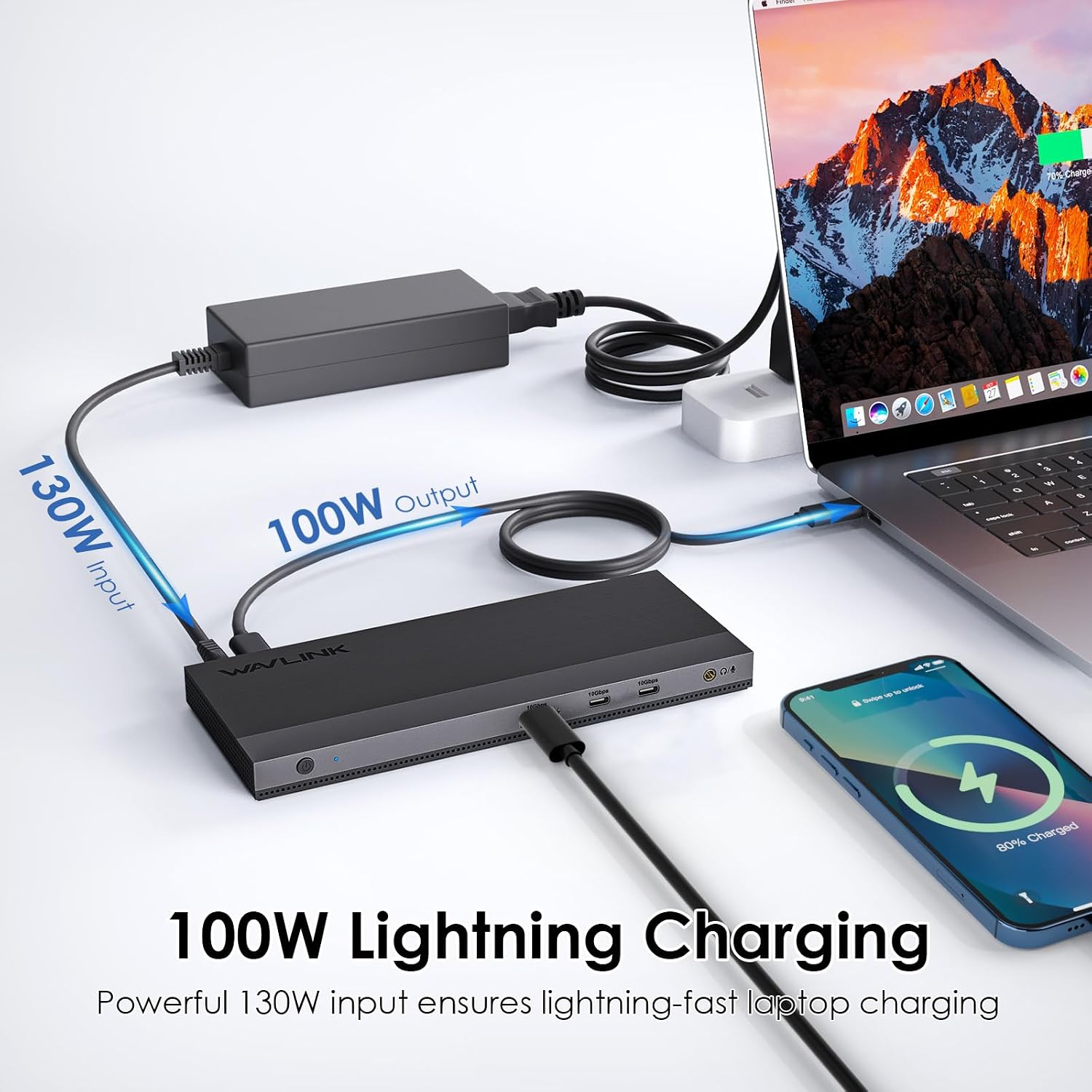 Laptop Docking Station, Docking Station 3 Monitors with 2* DP+HDMI, 4K@144Hz,130W PD Charger, USB-C/A 10Gb, 3* USB-A 5Gb, Audio, Gigabit Ethernet for Lenovo HP Dell, Windows System Computer