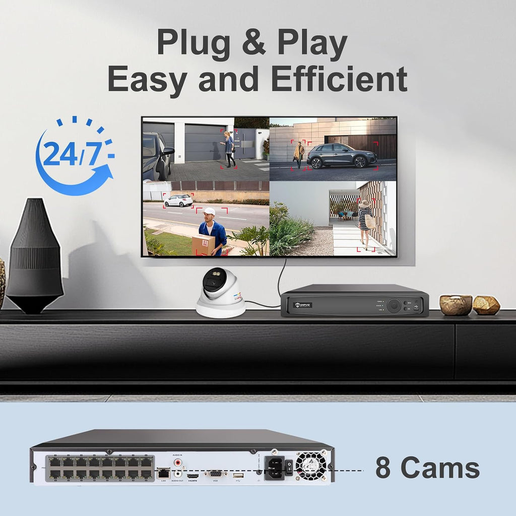 Anpviz 4K 16CH PoE Security Camera System, Smart Color Night Vision, 8X H.265+ Wired 8MP IP Cameras Outdoor with Mic, Human Vehicle Detection, 4TB HDD 16 Channel 12MP NVR, 24/7 Recording(H Series)