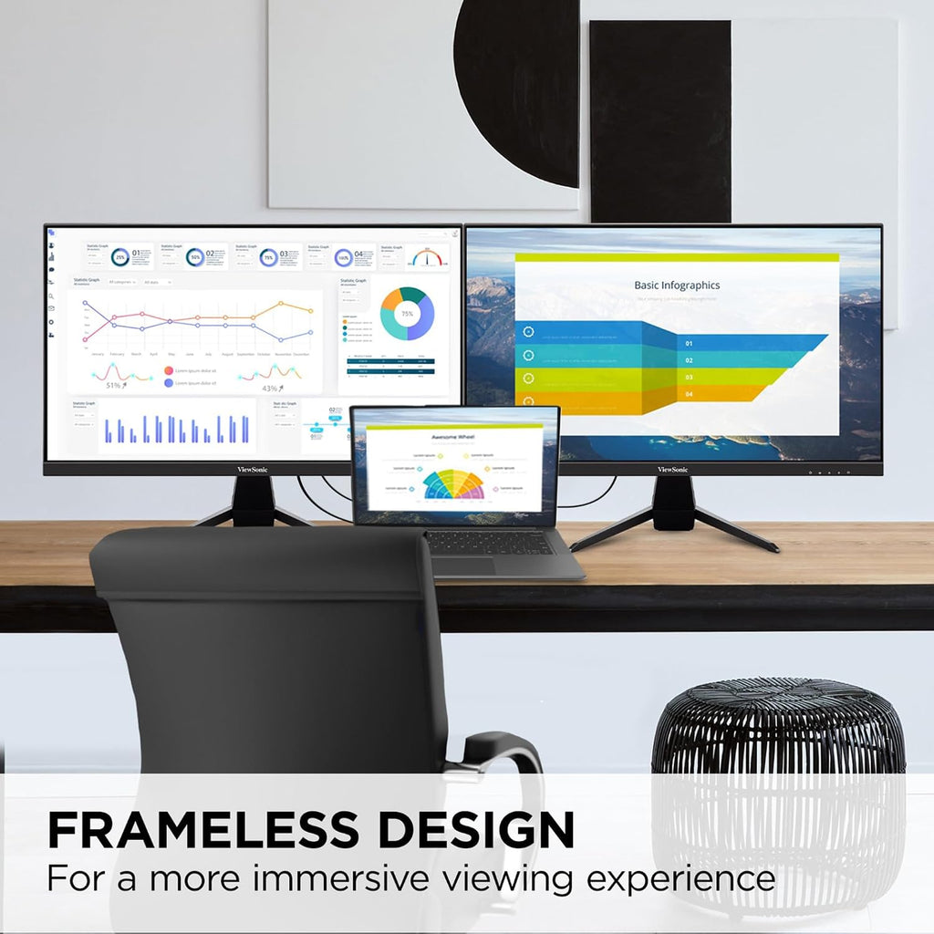 ViewSonic VX2467U 24 Inch 1080p Monitor, IPS Display with 65W USB-C and Eye Care Technology for Home and Office Entertainment, Ultra-Thin Bezels, HDMI, and VGA Inputs