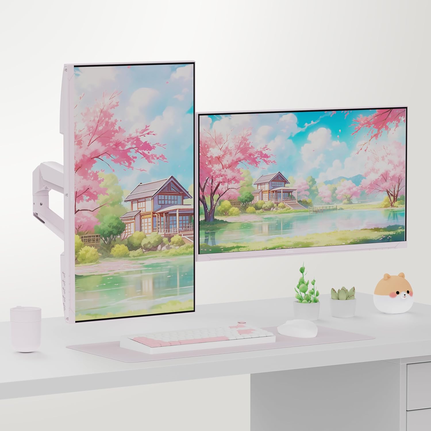 Pixio Two PX279 Wave Pink 27 inch 240Hz Refresh Rate FHD 1080p Resolution Fast IPS Panel 1ms GTG Resonse Time Gaming Monitor and PS1D Wave Pink Dual Monitor Arm - Fits up to 32 inches and 19.8lbs