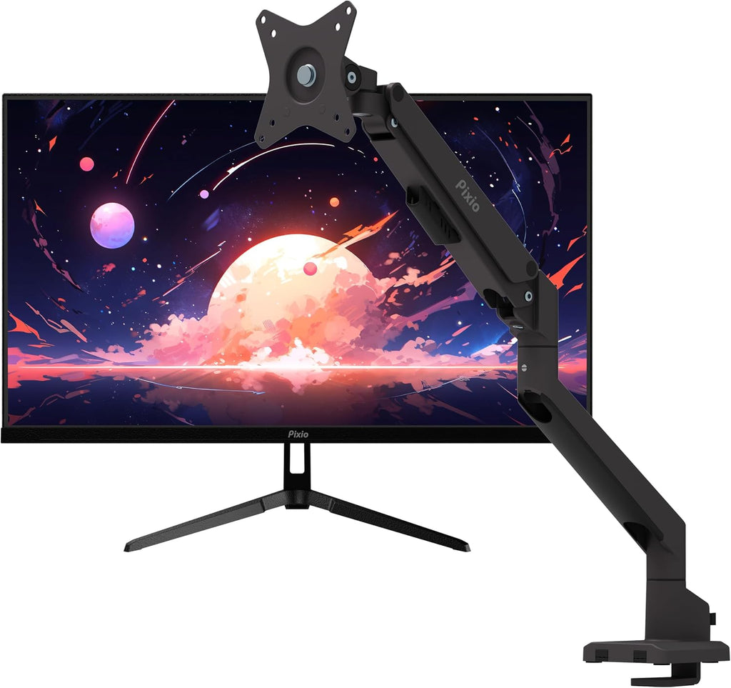 Pixio PX275 Wave 27 inch 100Hz Refresh Rate QHD 1440p Resolution IPS Panel 1ms MPRT Response Time Gaming Monitor and PS1S Wave Black Single Monitor Arm - Fits up to 32 inches and 19.8lbs