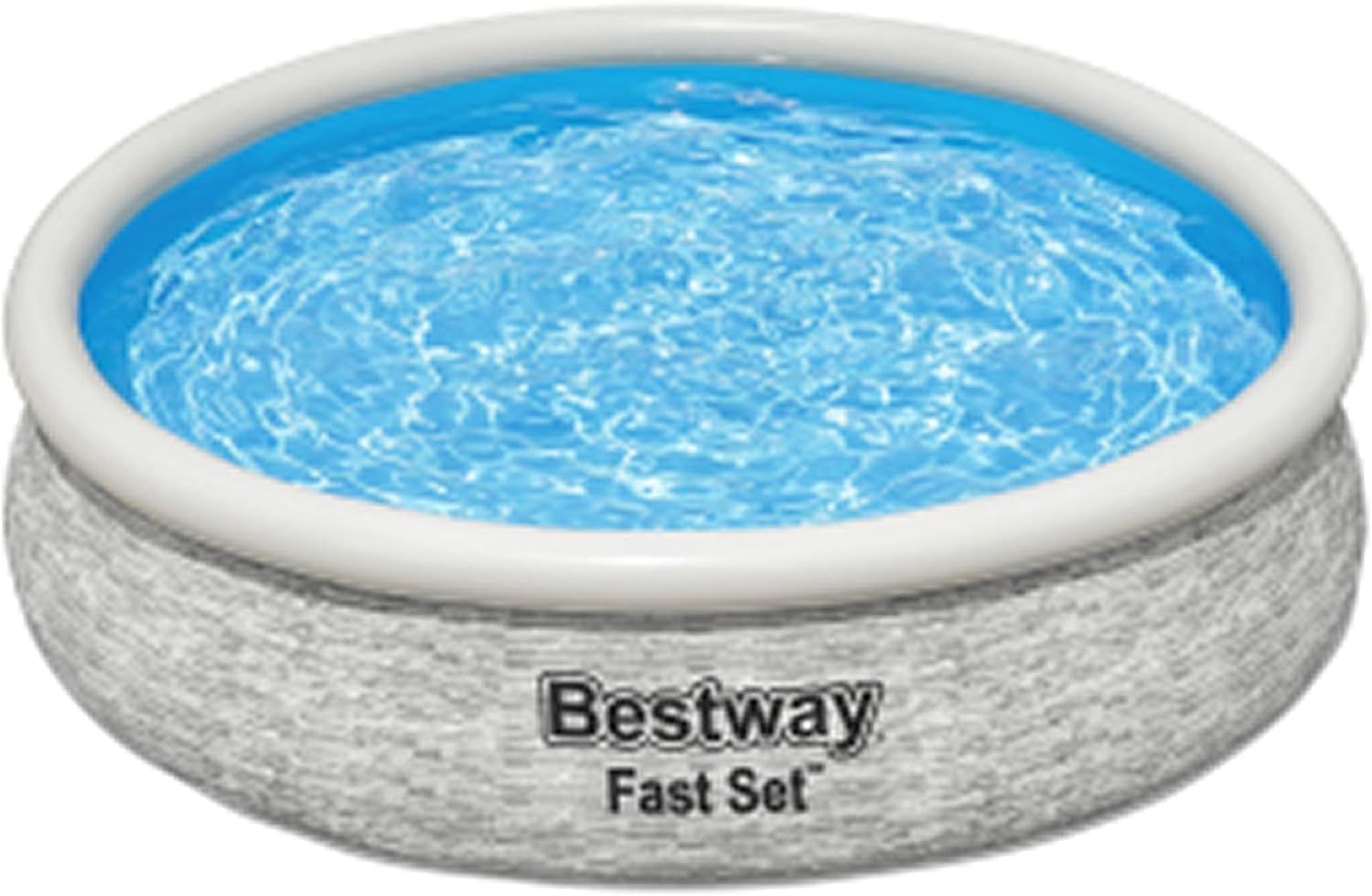 Bestway Fast Set 12' x 30' Round Inflatable Above Ground Swimming Pool Set, Stacked Stone Exterior Outdoor Family Pool with Filter Pump, Gray