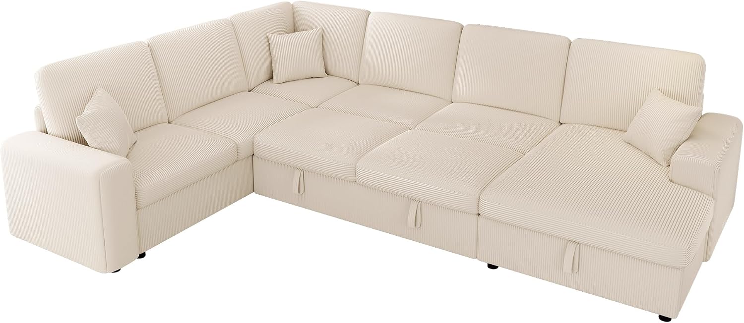 Jocisland 130' Sofa Bed, Sleeper Sofa, Pull Out Sleeper Couch with Storage, Convertible 6-Seater Sofa Bed for Living Room, Corduroy Beige