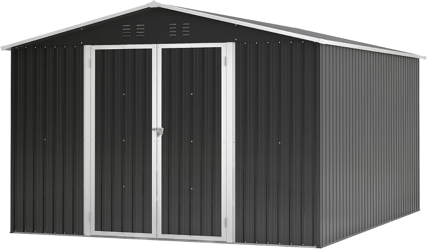 YOPTO 10x12 FT Outdoor Storage Shed,Utility Metal Tool Storage with Lockable Doors and Waterproof Roof, Large Garden Shed for Backyard, Patio Lawn, Black