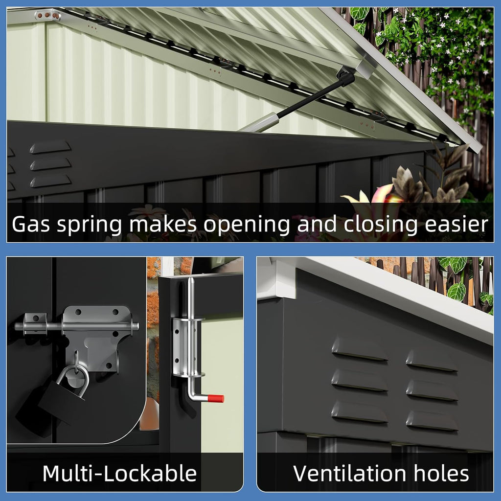 Patiowell 6x3 FT Storage Shed, Outdoor Metal Horizontal Sheds with Lockable Door, Waterproof Outside Trash Can Storage Shed for Lawn Garden Backyard, Black