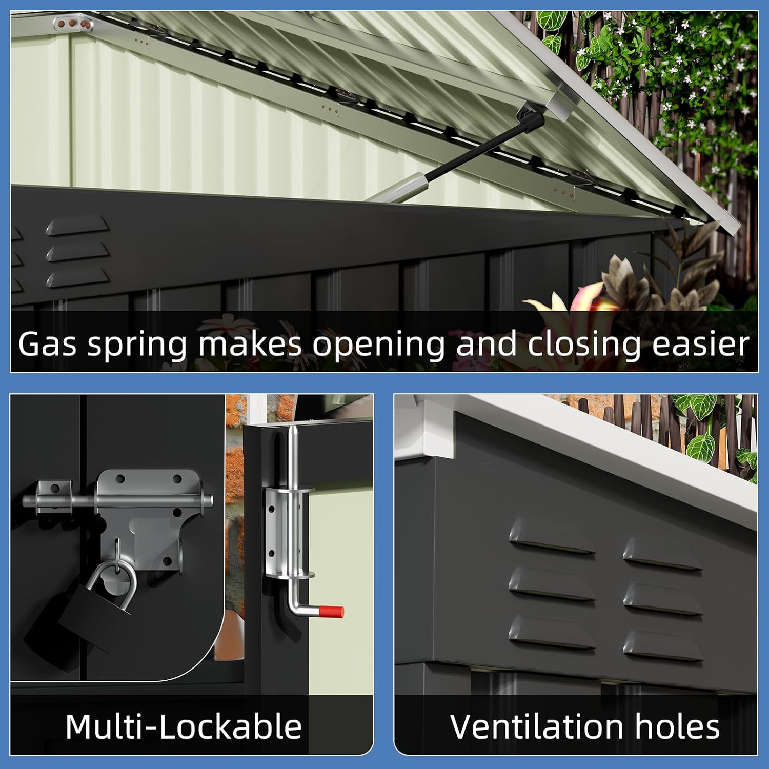 Patiowell 6x3 FT Storage Shed, Outdoor Metal Horizontal Sheds with Lockable Door, Waterproof Outside Trash Can Storage Shed for Lawn Garden Backyard, Black