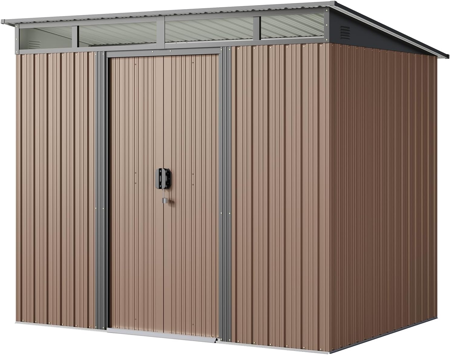 Gizoon 7.4'x5.3' Outdoor Storage Shed Metal Garden Shed with Sliding Lockable Doors, Versatile Tool Bike Shed with Transparent Panel Windows, Outdoor Storage Clearance for Backyard, Patio, Light Brown