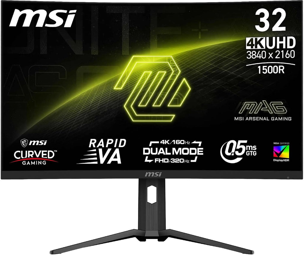MSI MAG 321CUPDF Curved 32' UHD Gaming Monitor - Rapid VA 1500, 3840x2160, Dual-Mode / 0.5ms, 16:9, Adaptive Sync - DisplayPort 1.4a, HDMI 2.1, USB Type-C (DP Alt. with PD 15W)