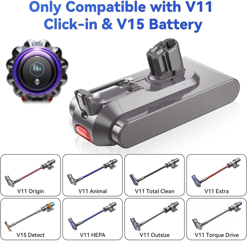 8000mAh Battery 25.2V 8.0Ah Compatible with Dyson SV14 SV15 Vacuum Cleaner Fluffy SV15 V11 Absolute Extra V11 Animal 970145-02(8000mAh)