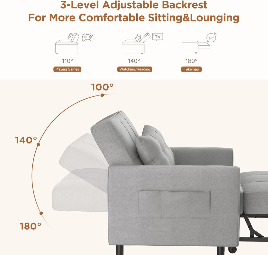 Aiho 34-Inch Sleeper Chair Bed, 3-in-1 Convertible Pull-Out Sofa Bed with Modern Linen Fabric for Living Room or Apartment (Light Gray)