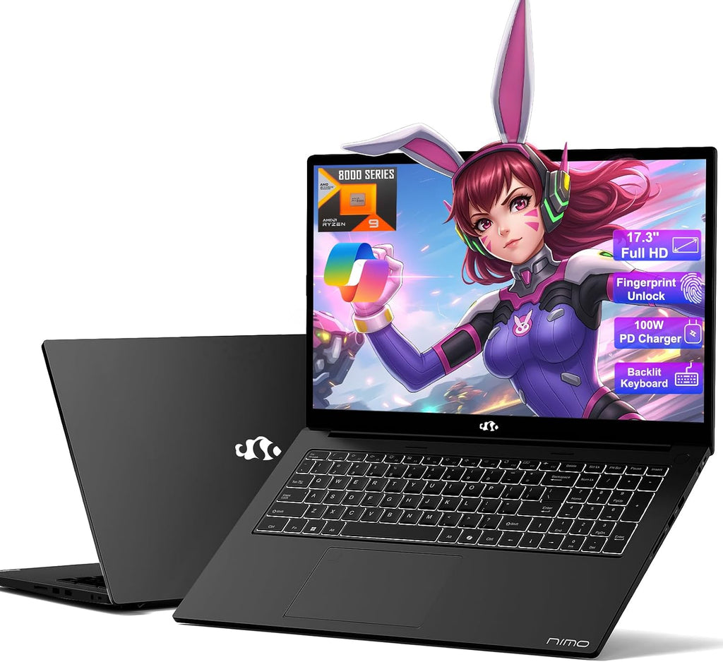 NIMO 17.3' Business-Laptop Ryzen 9 8945HS, 32GB RAM 2TB SSD, Radeon 780M, 54W Max TDP, 75Wh Battery, USB-C 4.0, PD 100W, Backlit Keyboard, Fingerprint Unlock, FHD Laptop for Gaming Student Office