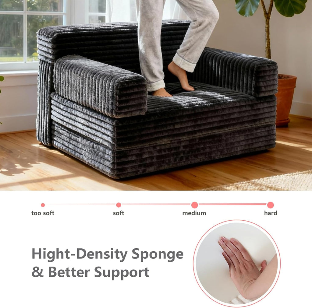 YEPDIN Folding Sofa Bed,Convertible Sofa Bed with Armrest Foldable Sleeper Chair, Portable Folding 4-in-1 Floor Sofa with Convertible Lounge Chair for Living Room,Bedroom,Washable Cover,Black Single