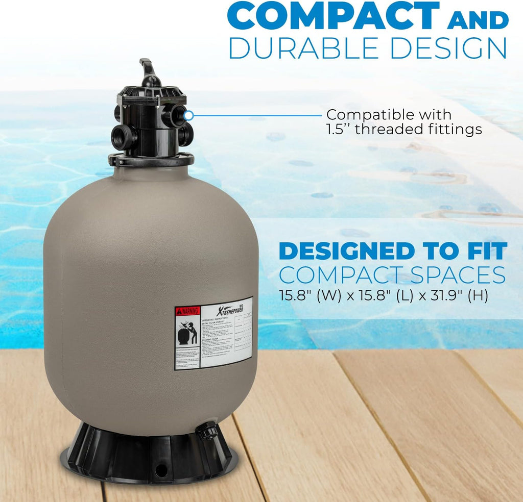 XtremepowerUS 16' Above Inground Swimming Pool Sand Filter System 7-Way Multi-Port Valve Pool Filter up to 21,000 Gallons with Stand