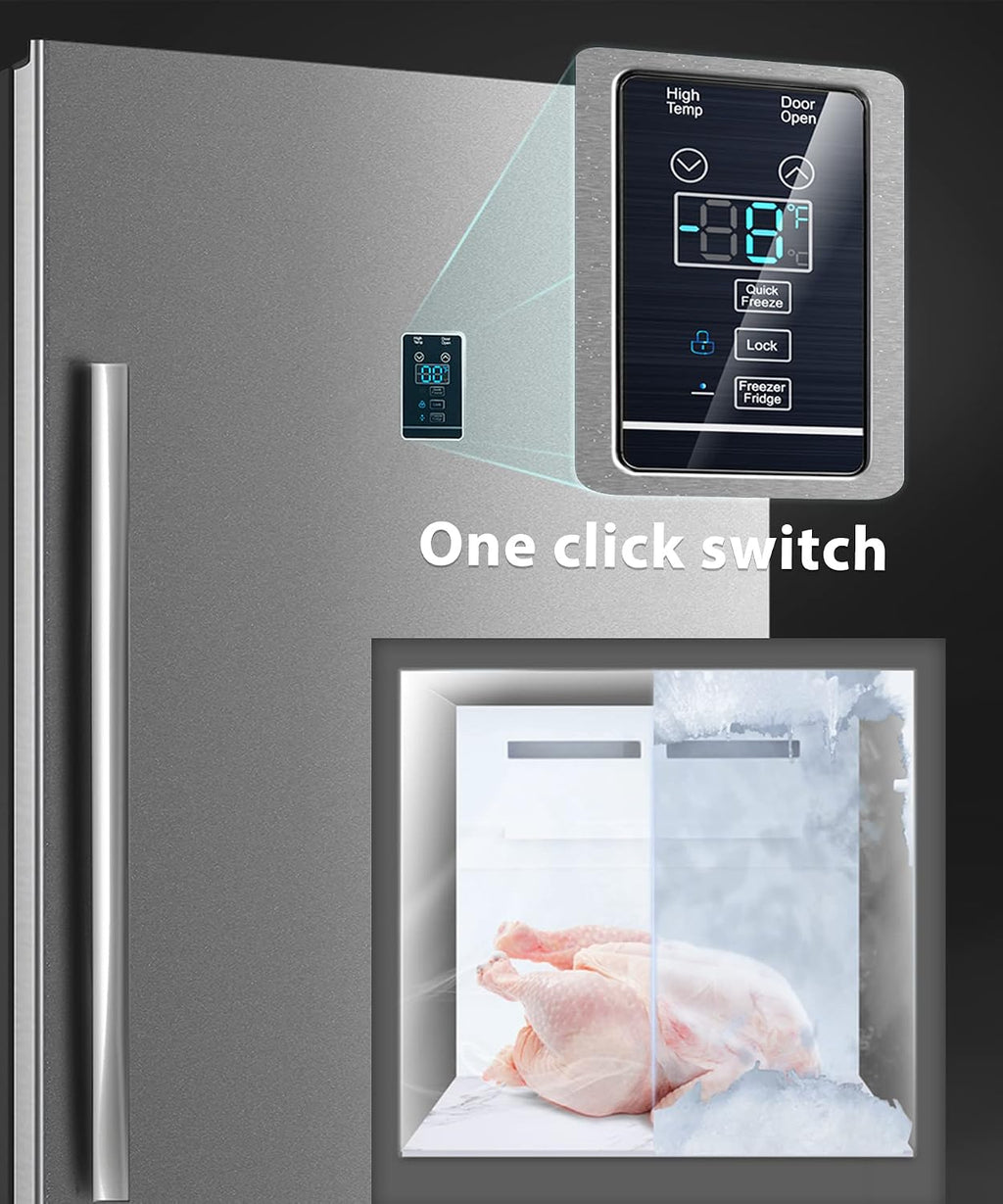 21 Cu.Ft Convertible Upright Freezer Refrigerator, Stand Up Refrigerator 115v, Garage Vertical Freezer with Single Door, Frost Free, Stainless Steel, Lock