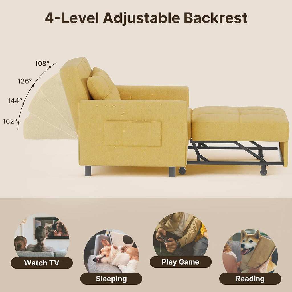 Gizoon Sofa Bed Chair 3 in 1 Convertible, Pullout Single Sleeper Chair Bed with Adjustable Backrest, Spacious Multifunctional Sofa Couches for Living Room, Bedroom, Apartment