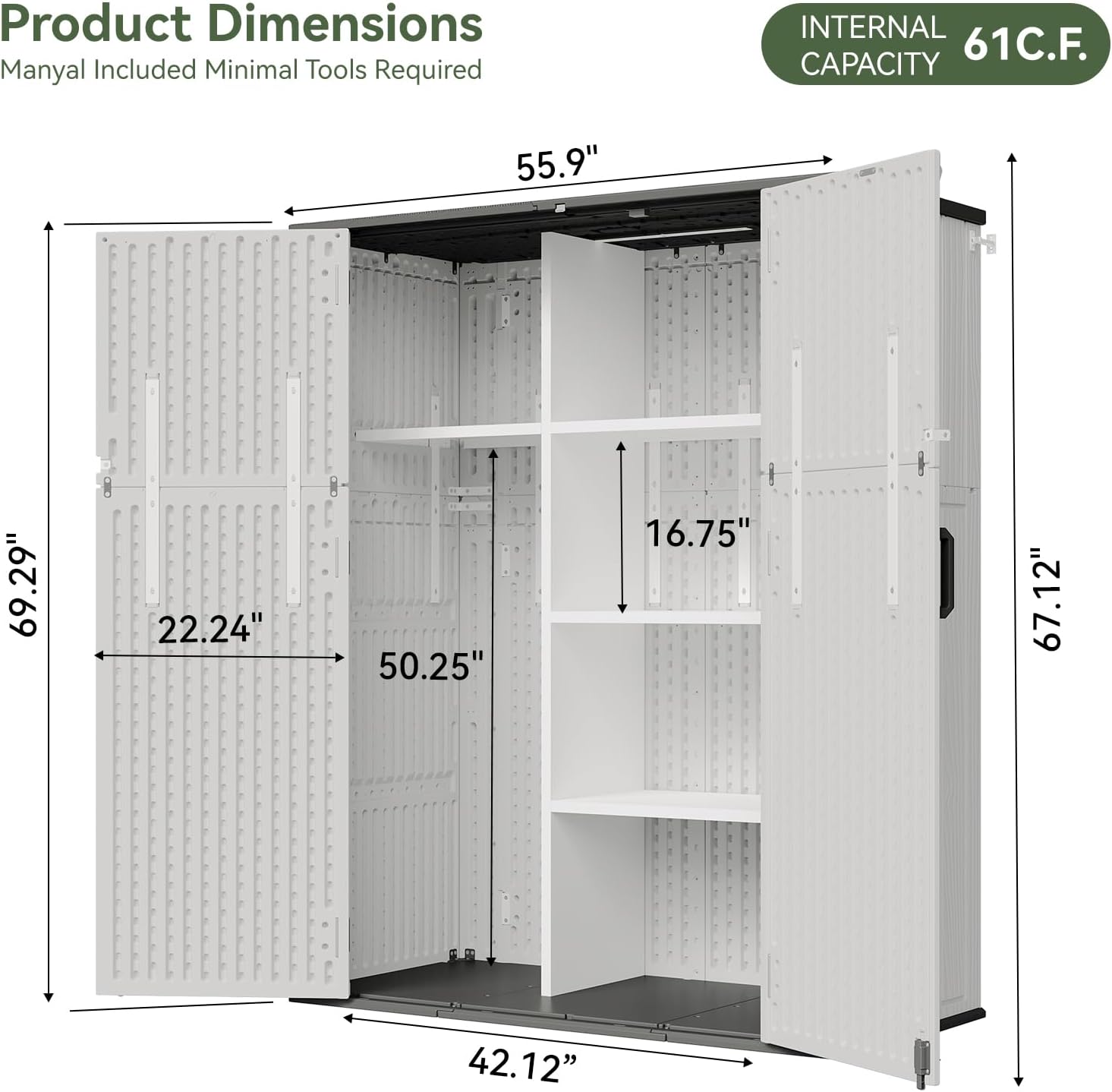 Aoxun Shelves Kit for Storage Shed(Only Shelves), Compatible with 61 Cu.Ft Outdoor Storage Shed