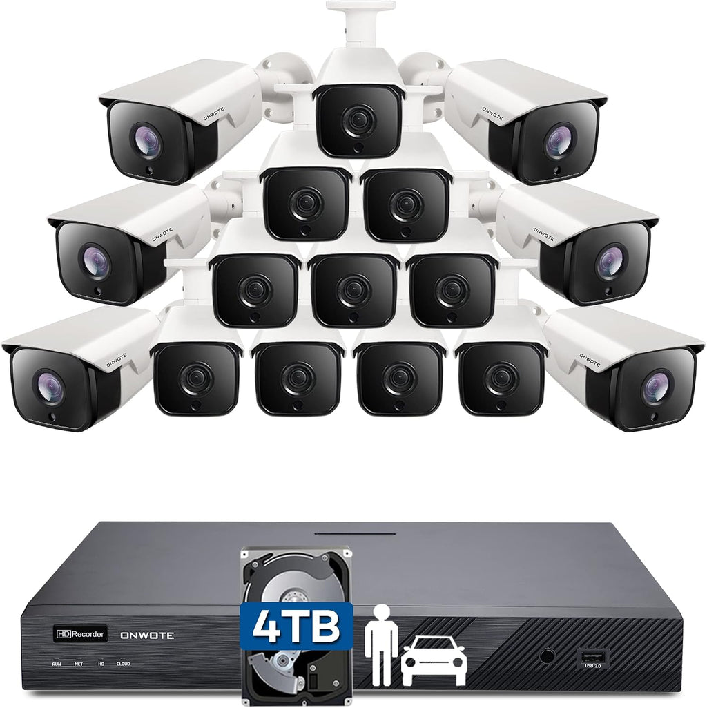 ONWOTE 16 Channel 4K PoE Security Camera System, 16CH 12MP Commercial NVR 4TB, 16x 8MP 134° Outdoor IP Cameras with Audio, AI Detect Human Vehicle, 16x Cables (Total 1280ft), Wired CCTV for Businesses