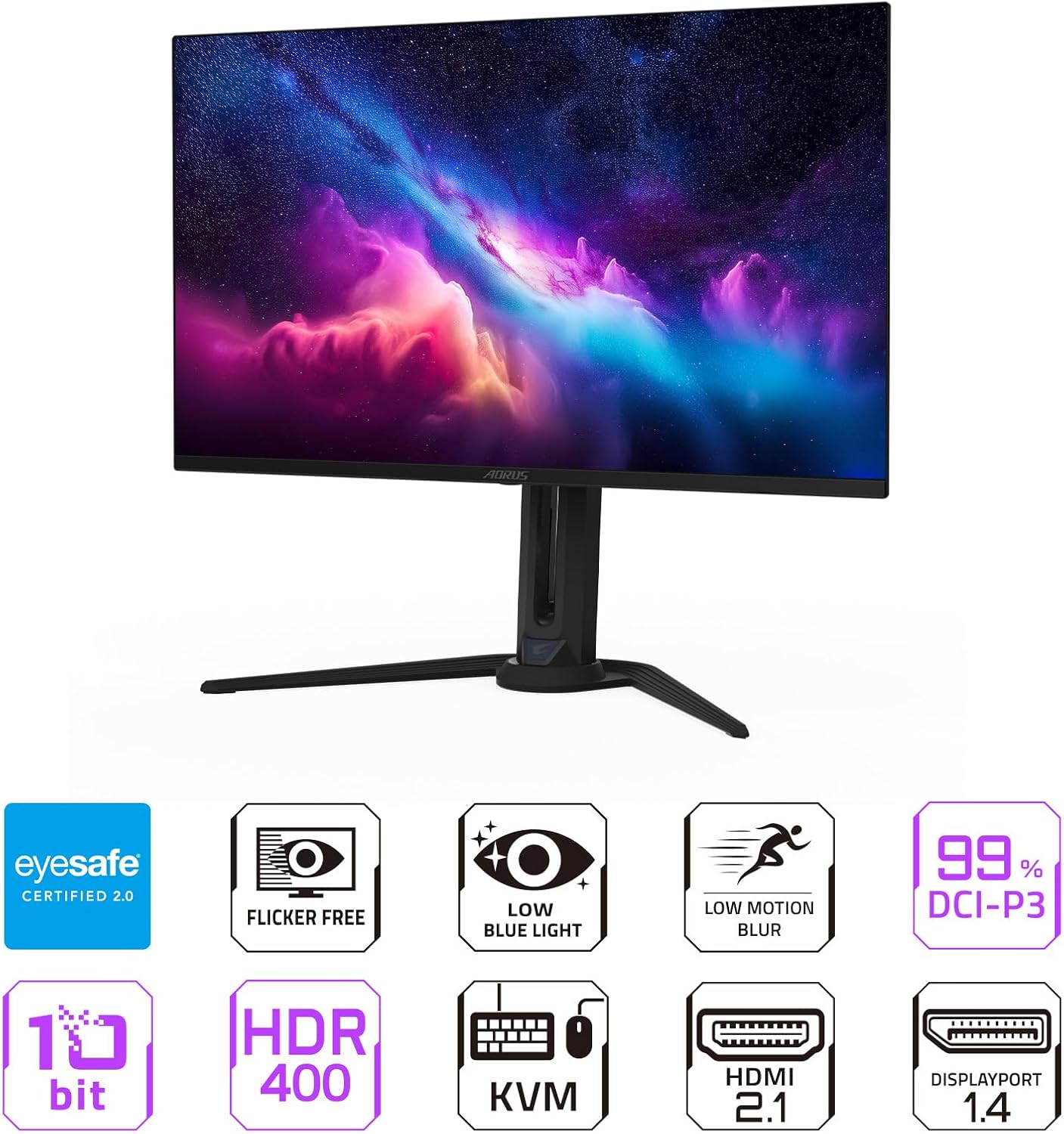 GIGABYTE - AORUS FO32U - 32' QD OLED Gaming Monitor - UHD 3840x2160-165Hz - 0.03ms GTG - AMD FreeSync Premium Pro - Type C KVM - HDMI, DP, Type C - Height Adjustable - Black