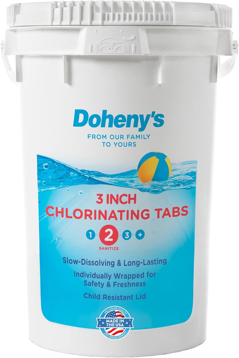 Doheny's 3-Inch Stabilized Chlorine Tablets for Sanitizing Swimming Pools | 99% Pure Tri-Chlor, 90% Available Chlorine | Long-Lasting, UV-Protected, Slow-Dissolving | Individually Wrapped 50lb Bucket