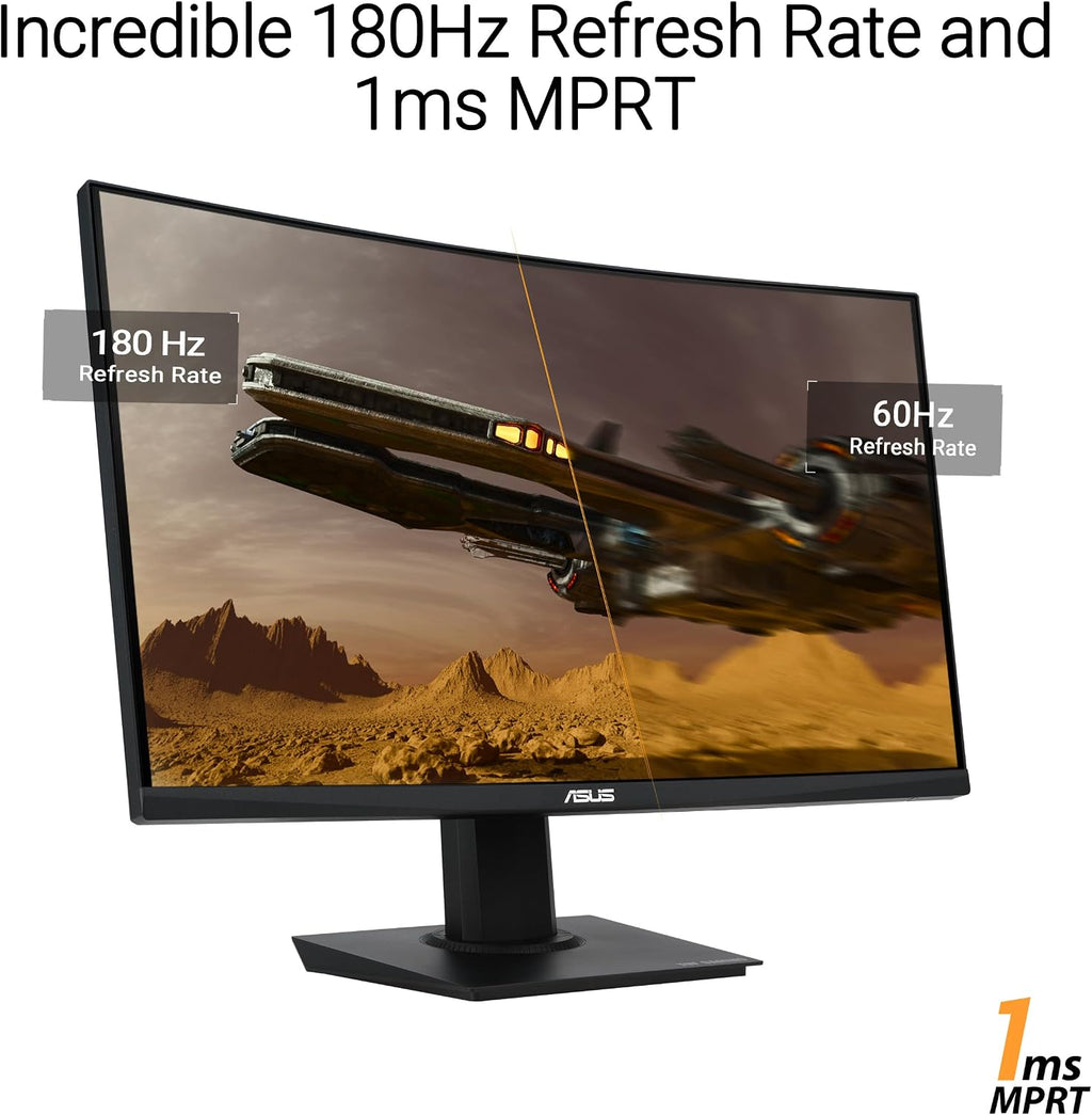 ASUS TUF Gaming 24' (23.6 inch viewable) Curved Monitor (VG24VQER) – FHD, 180Hz, 1ms, DCI-P3 90%, Extreme Low Motion Blur Sync, FreeSync, Shadow Boost, Eye Care, DisplayWidget Center, 3yr Warranty