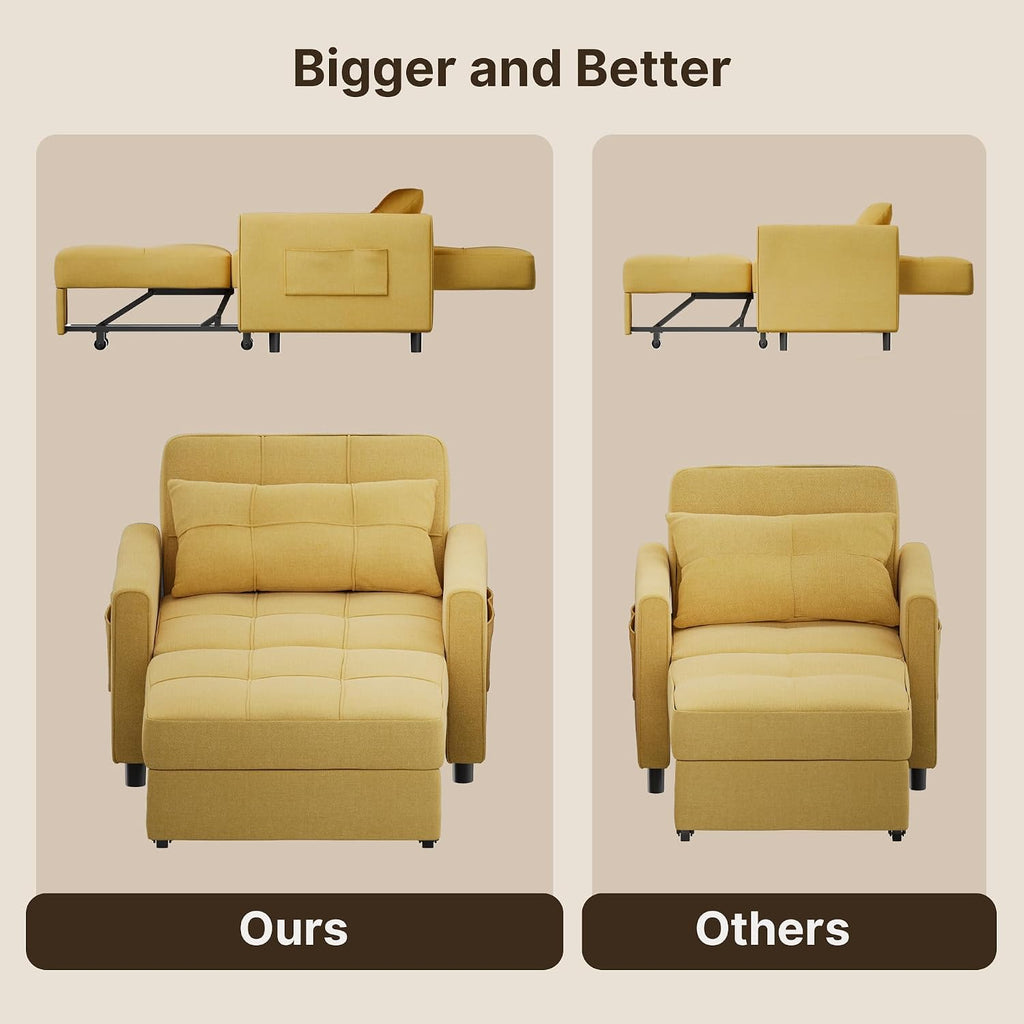 Gizoon Sofa Bed Chair 3 in 1 Convertible, Pullout Single Sleeper Chair Bed with Adjustable Backrest, Spacious Multifunctional Sofa Couches for Living Room, Bedroom, Apartment
