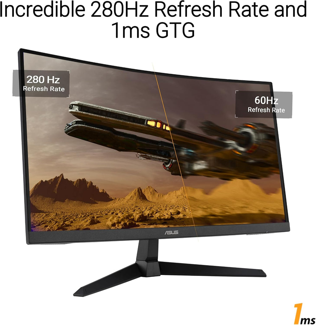 ASUS TUF Gaming 27' 1080P Curved Monitor (VG27VQM1B) – Full HD, 1500R, 280Hz, 1ms, Extreme Low Motion Blur, FreeSync Premium, Shadow Boost, Eye Care, 90% DCI-P3 (Renewed)