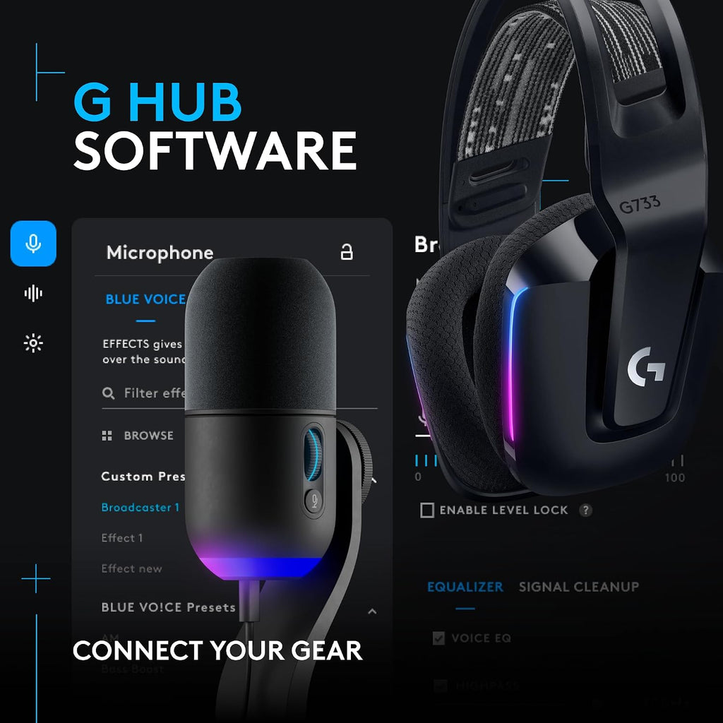 Logitech G733 Lightspeed Wireless Gaming Headset +Yeti GX Dynamic RGB Gaming Microphone with LIGHTSYNC, USB - Black
