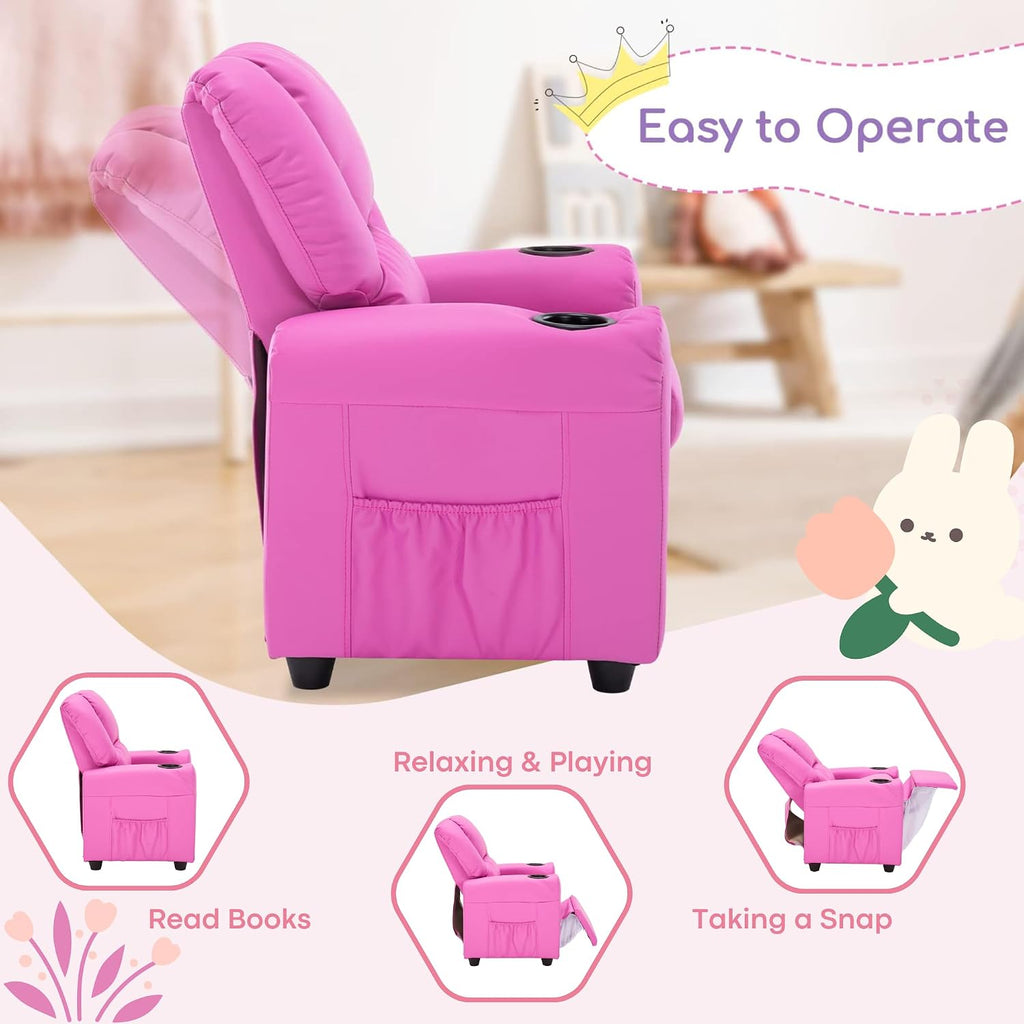 Candy Kids Reclining Chair Leather Recliner Sofa Push Back Toddler Youth Children Child Ages 1-6