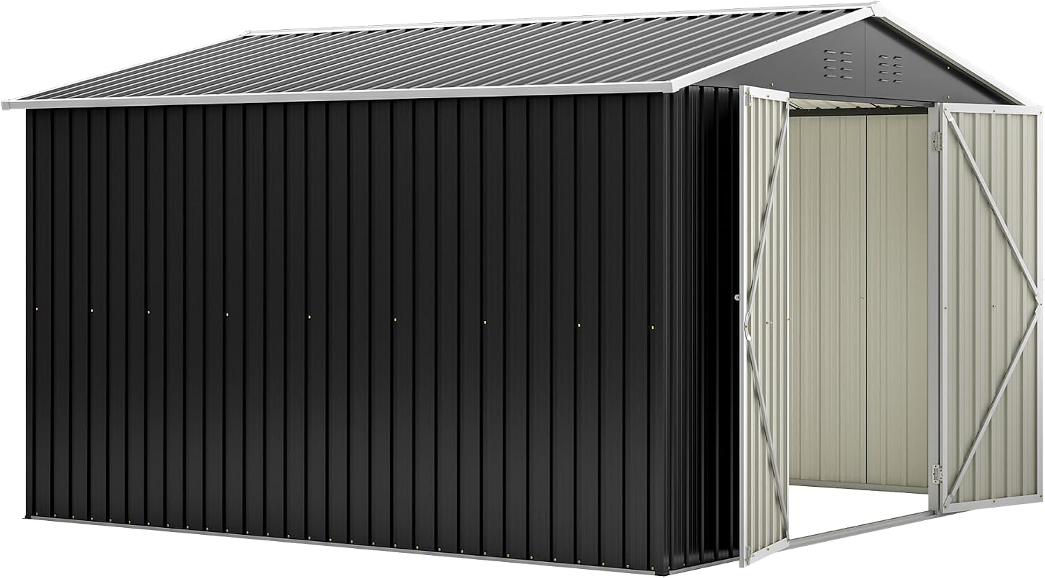 YOPTO 10 x 10 FT Outdoor Storage Shed,Heavy Duty Tool Sheds Metal Storage Garden Shed with Sloped Roof and Lockable Doors,Large Metal Storage Sheds for Backyard Patio Lawn, Black