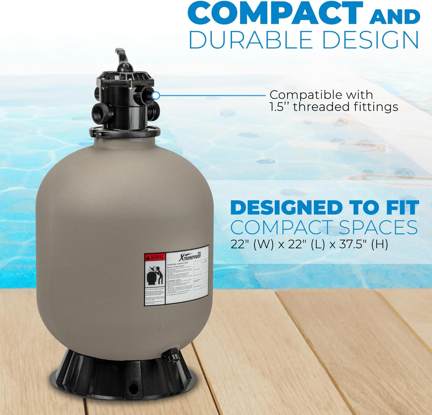 XtremepowerUS 22' Sand Filter Swimming Pool Sand Filter for Inground/Above Ground Filter Media System Top-Mount Up to 37,200 Gallons with Stand