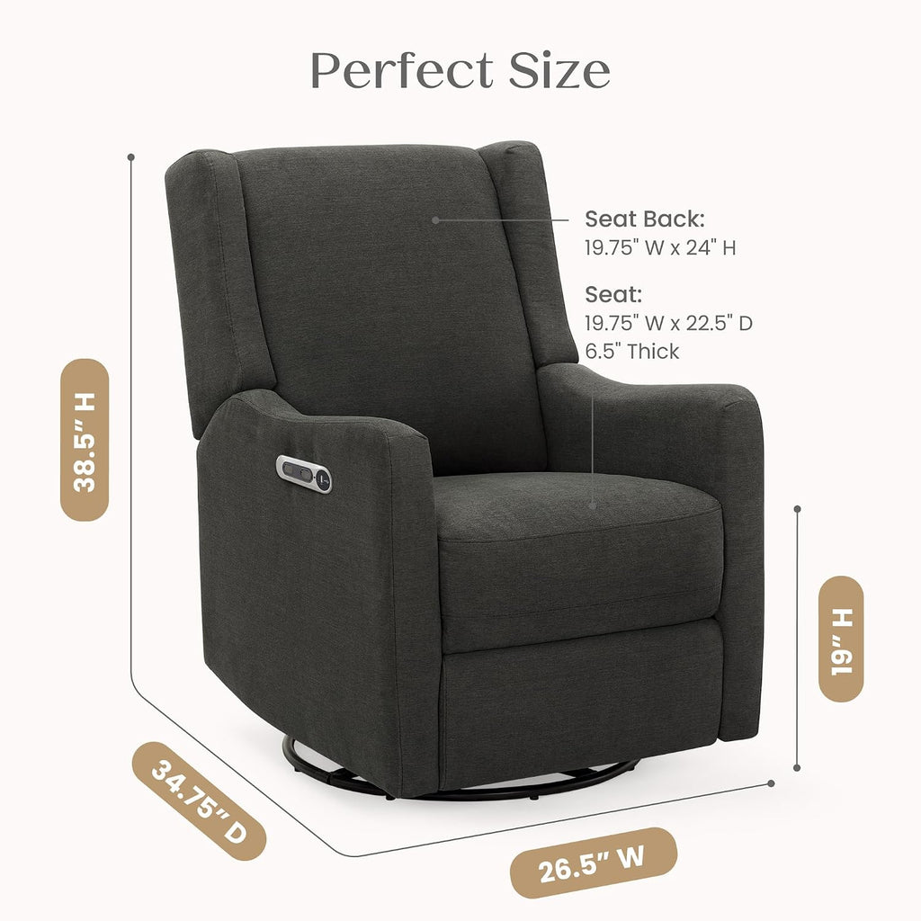 Delta Children Mercer Electronic Power Recliner and Swivel Glider with USB Port in LiveSmart Performance Fabric - Water Repellent & Stain Resistant, Dark Grey
