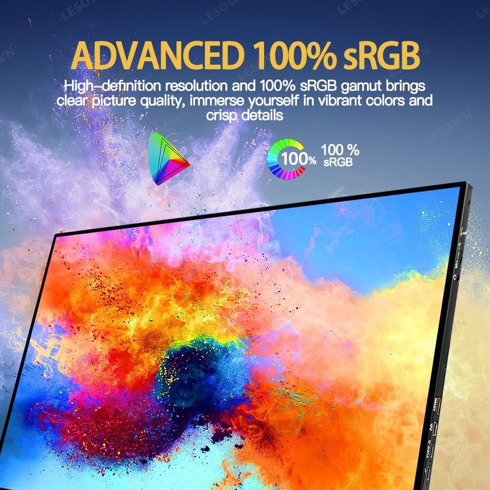 18' 2.5K 144Hz Ultra Thin Portable Gaming Monitor Widescreen 100% sRGB 500Nits USB-C HDMI External Display, Built-in Speakers (18' 2.5K 144Hz No Touch)