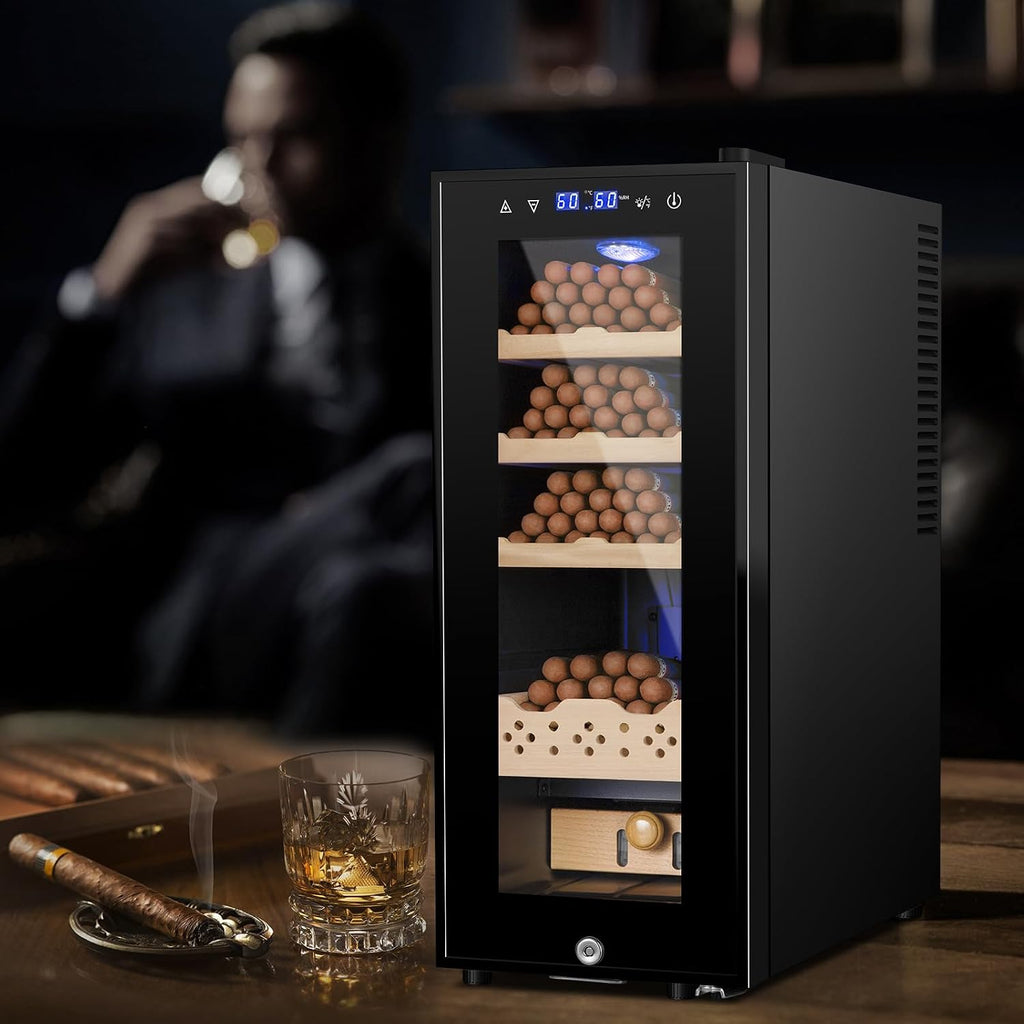 Electric Humidor for Cigars, 35L 250 Counts Large Capacity Thermostatic Desktop Humidor Cabinet with Digital LED Screen, Safety Lock,Smart Humidity & Temp Control, Gifts for Men