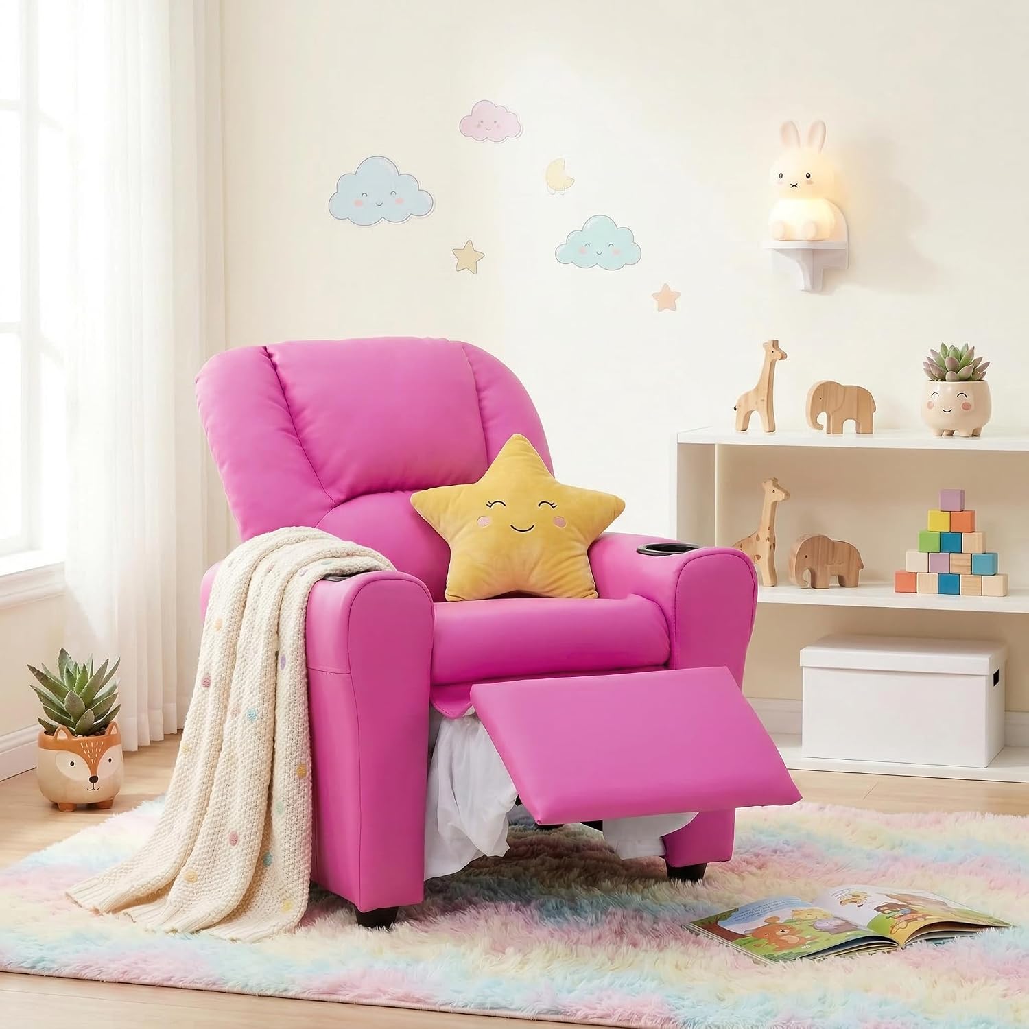 Candy Kids Reclining Chair Leather Recliner Sofa Push Back Toddler Youth Children Child Ages 1-6