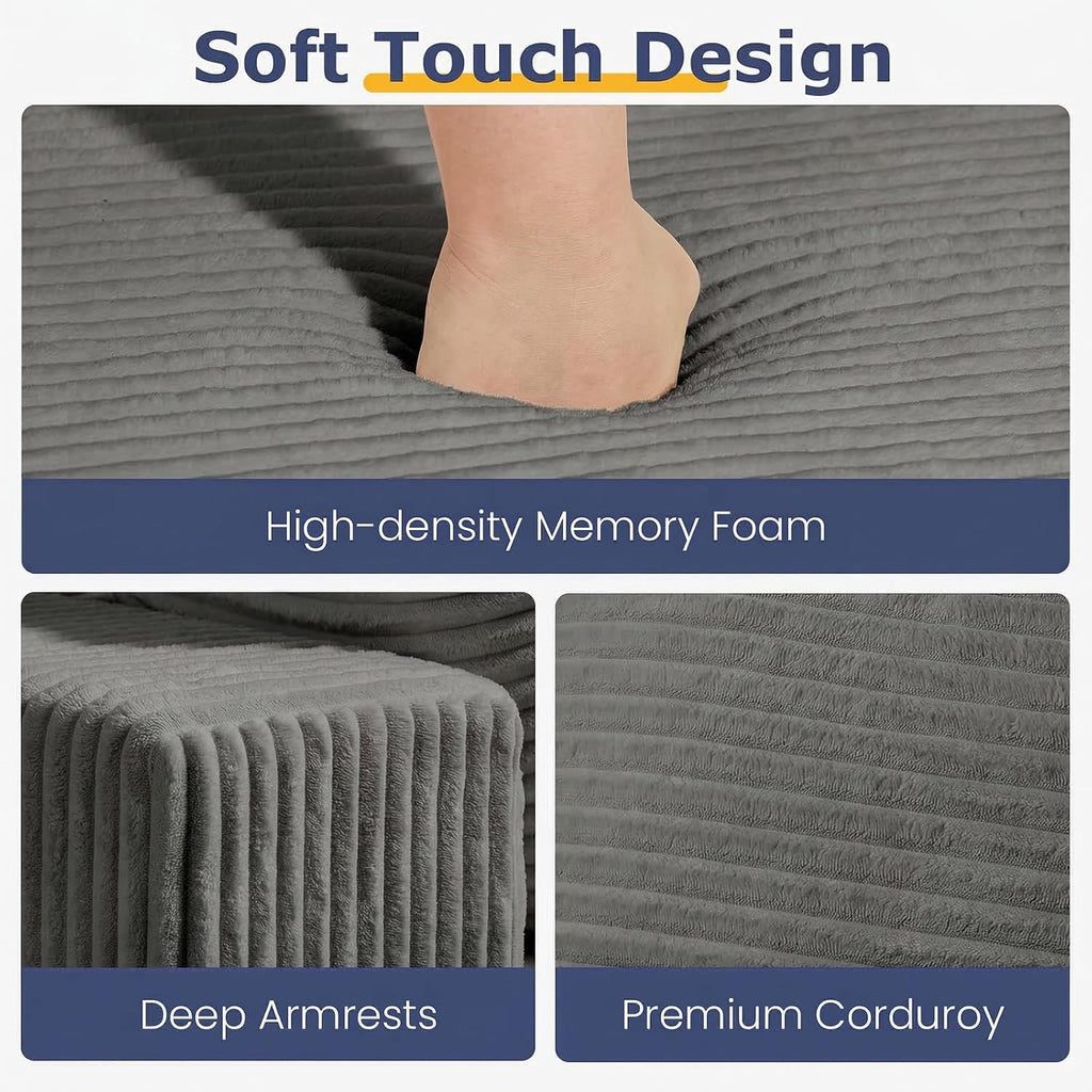 Boneless Couch for Living Room, 3 Seater Convertible Futon Sofa Bed Comfy Pull Out Couch with 5 Pillows & Detachable Washable Cover, Upholstered Floor Sofa in A Box, No Assembly Required, Grey