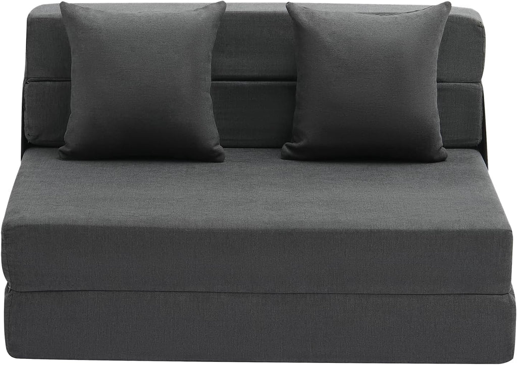 VEVOR Folding Sofa Bed, 3-in-1 Foldable Couch Bed with 2 Pillows and Washable Cover, 25D High Density Memory Foam Convertible Sleeper Chair Bed, Futon Couch for Living Room, Bedroom, Dark Grey(Twin)
