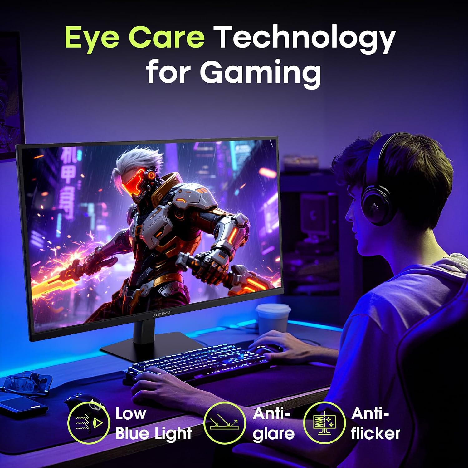 Amzfast 27' 240Hz 1ms FPS Gaming Monitor, Fast VA FHD 1080P, Adaptive Sync, HDR 400, 4000:1 Contrast, 125% sRGB, Built-in Speaker, HDMI 2.0 & DP 1.4 with DP Cable, VESA