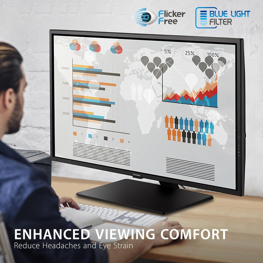 ViewSonic VX4381-4K 43 Inch 4K Monitor, MVA Display with HDR10 for Ultimate Home Entertainment and Large-Format Productivity, Eye Care Technology, HDMI, and DisplayPort Inputs