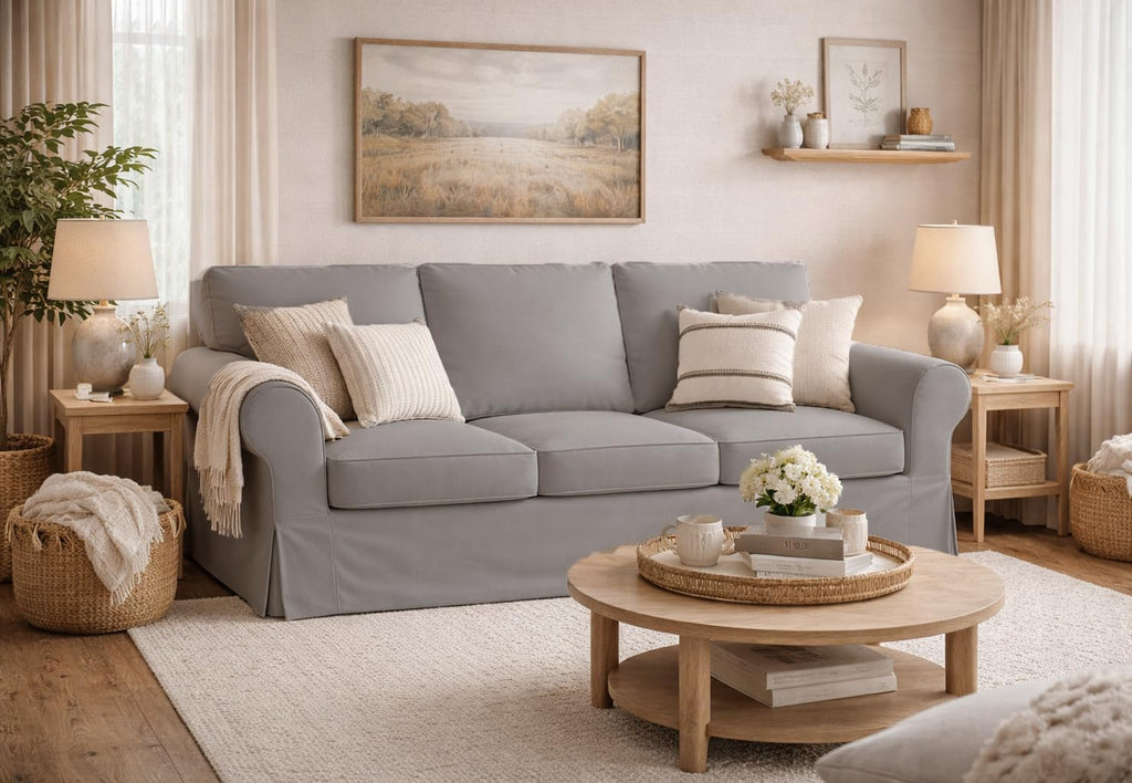 Sofa Covers Compatible with IKEA Ektorp 3 Seat Sofa Slipcovers (Polyester Flax Light Gray, Ektorp Sofa)