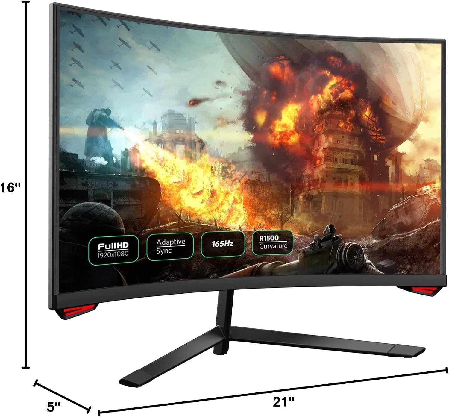 24'' 165Hz Refresh Rate Curved Monitor Full HD 1080P with HDMI Display Ports, VESA Compatible, Free-Tearing Eye Care Monitor for Home Office and Gaming (DP Cable Included)