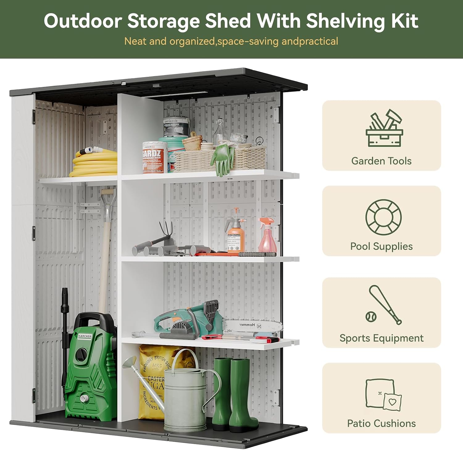 Aoxun Shelves Kit for Storage Shed(Only Shelves), Compatible with 61 Cu.Ft Outdoor Storage Shed