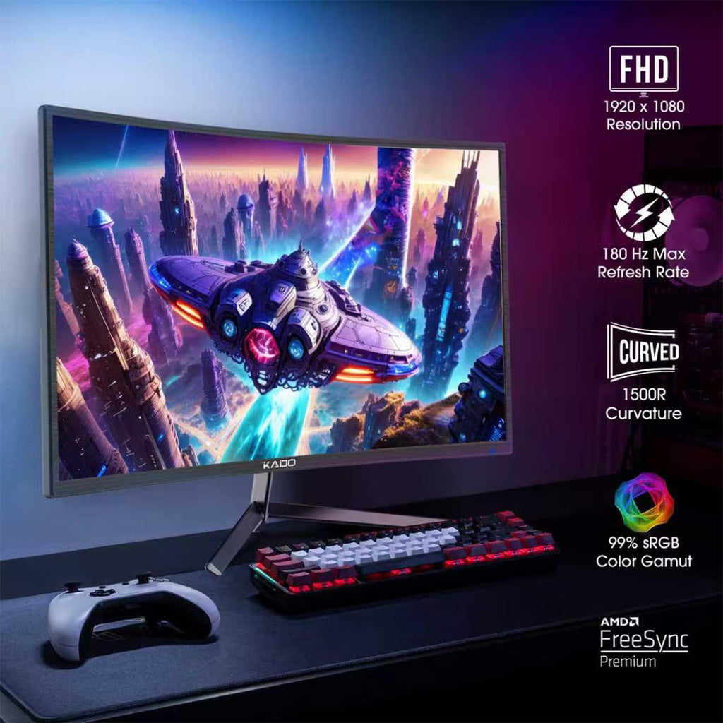 Kado Dual Gaming Monitor Setup - 2-Pack 24' 180Hz 1ms Curved 1500R 1920x1080, AMD FreeSync Premium, Panoramic Gaming Multi-View Split Screen Streaming, VESA Mount HDMI DisplayPort Built-in Speakers
