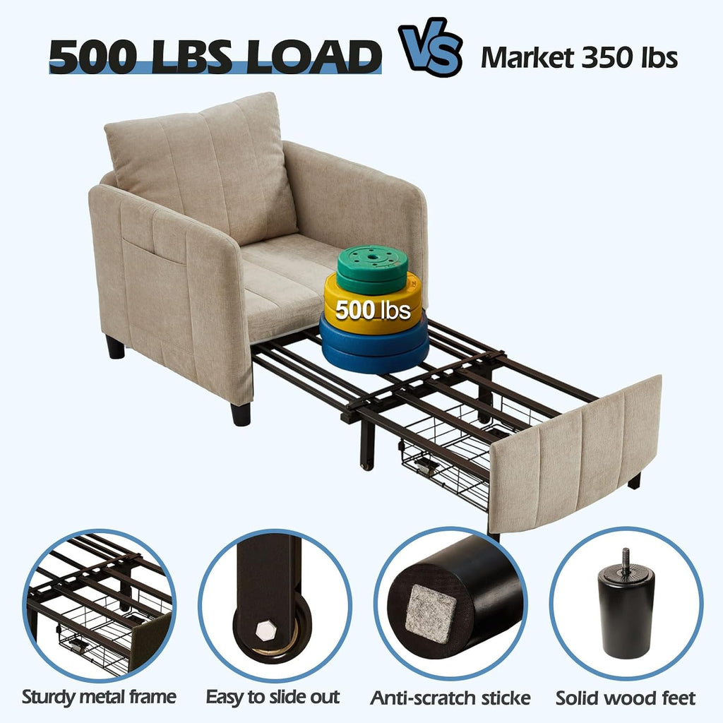 ZZW Sleeper Chair 84' Extra Long Convertible Chair Bed Upgraded 3-in-1 to 4-in-1 Pull Out Chair & Single Sofa Bed for Adult Sleeping Chairs for Living Room & Small Space