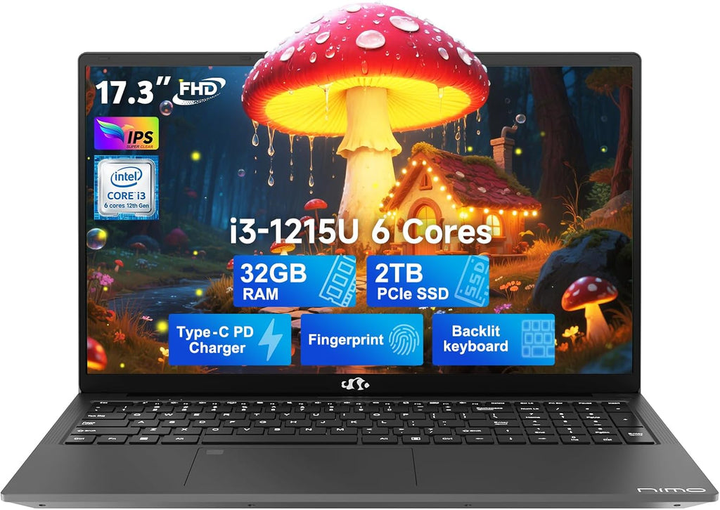 NIMO 17.3' IPS FHD-Business-Laptop, Intel 6 Core i3-1215U 32GB RAM 2TB SSD (Beat i5-1135G7 Up to 4.4GHz) Computer with 65W Type C Fingerprint Backlit Keyboard Wi-Fi 6 Numpad Win 11
